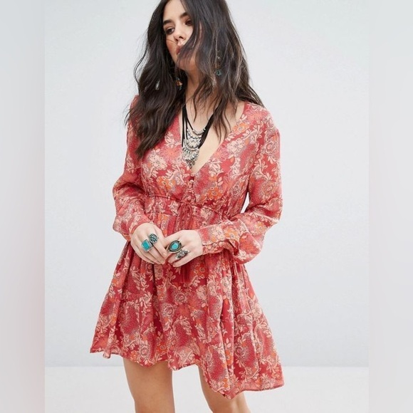 Free People Stealing Fire Floral Print Peasant Tunic Dress Size: L - Picture 1 of 5